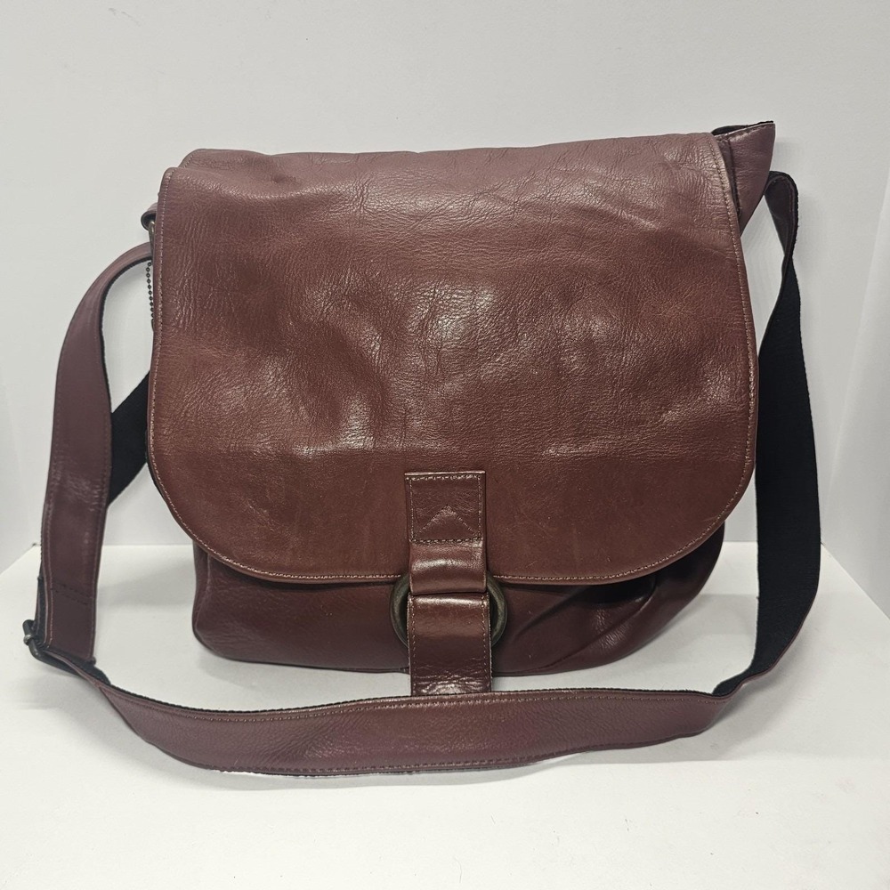 David King Boston Leather Messenger Bag Brown Large Crossbody